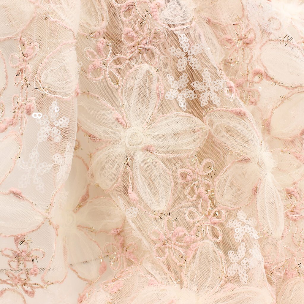 3D Embroidered Sequin Lace Mesh Fabric Beaded Tulle for Bridal Dress Evening Gown DIY Making